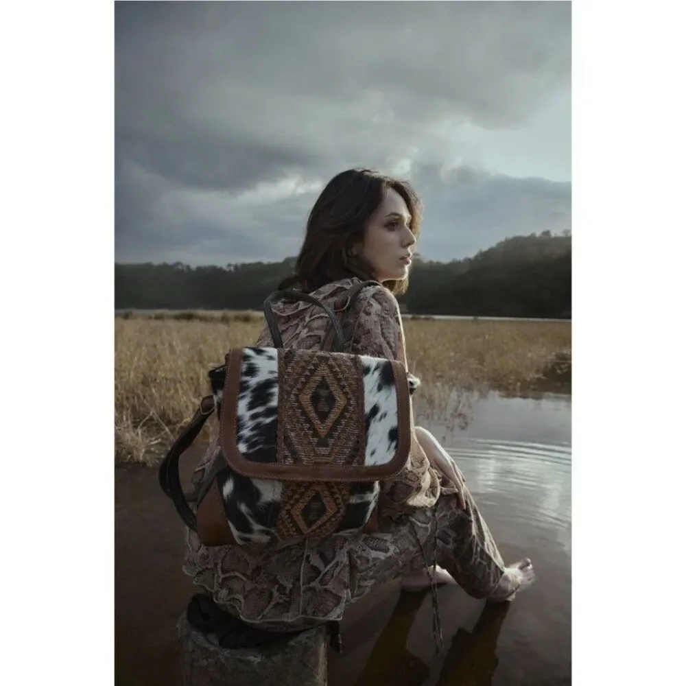 Myra Bag Handmade Stone Backpack Upcycled Canvas & Cowhide Leather